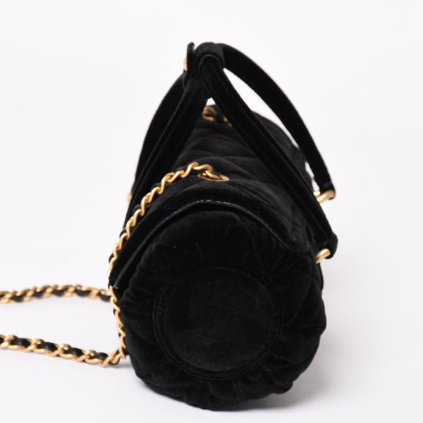 Like new CHANEL Chanel Matelasse Velvet Mini Bowling 2way Bag Mini Boston Bag Random Number Velvet Leather Black Gold Hardware Used 4a003638