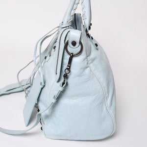 BALENCIAGA Classic Velo Handbag Shoulder Bag 235216 Editors 2WAY Lambskin Ice Blue Metal Black Hardware Good Condition Used 4a003651
