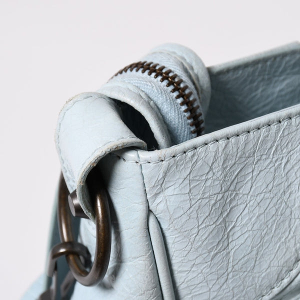 BALENCIAGA Classic Velo Handbag Shoulder Bag 235216 Editors 2WAY Lambskin Ice Blue Metal Black Hardware Good Condition Used 4a003651