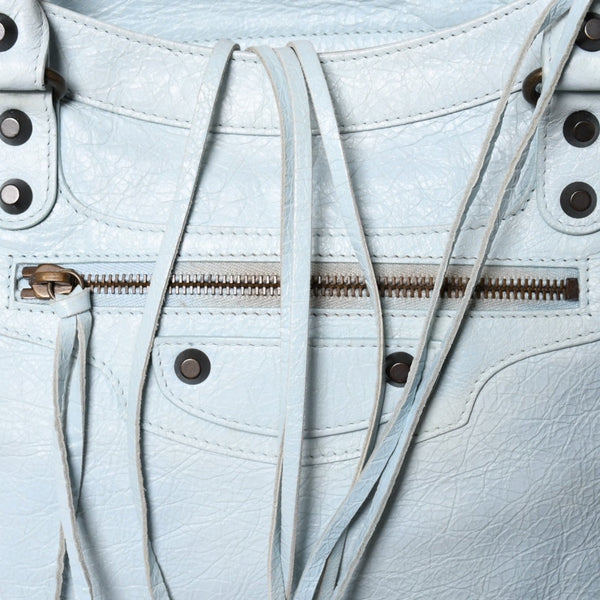 BALENCIAGA Classic Velo Handbag Shoulder Bag 235216 Editors 2WAY Lambskin Ice Blue Metal Black Hardware Good Condition Used 4a003651