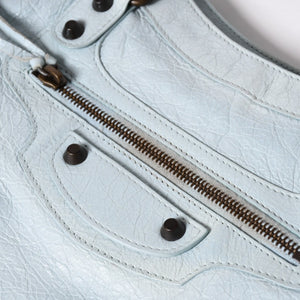 BALENCIAGA Classic Velo Handbag Shoulder Bag 235216 Editors 2WAY Lambskin Ice Blue Metal Black Hardware Good Condition Used 4a003651