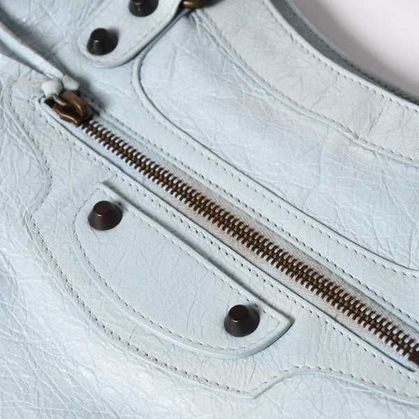 BALENCIAGA Classic Velo Handbag Shoulder Bag 235216 Editors 2WAY Lambskin Ice Blue Metal Black Hardware Good Condition Used 4a003651