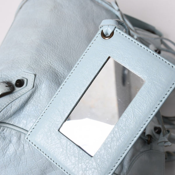 BALENCIAGA Classic Velo Handbag Shoulder Bag 235216 Editors 2WAY Lambskin Ice Blue Metal Black Hardware Good Condition Used 4a003651