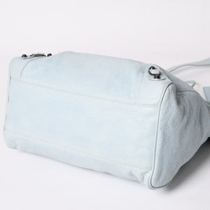 BALENCIAGA Classic Velo Handbag Shoulder Bag 235216 Editors 2WAY Lambskin Ice Blue Metal Black Hardware Good Condition Used 4a003651