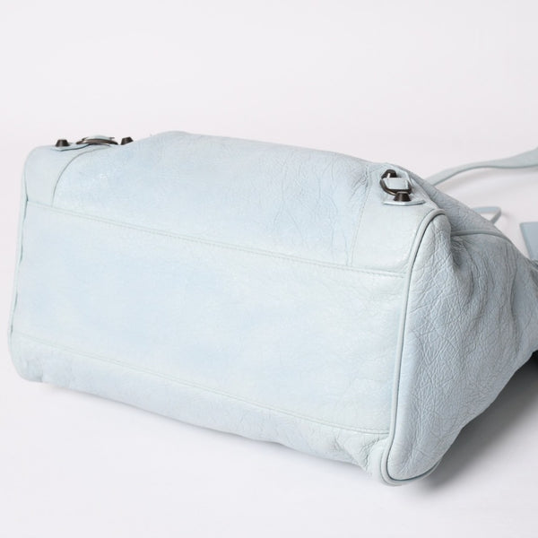 BALENCIAGA Classic Velo Handbag Shoulder Bag 235216 Editors 2WAY Lambskin Ice Blue Metal Black Hardware Good Condition Used 4a003651