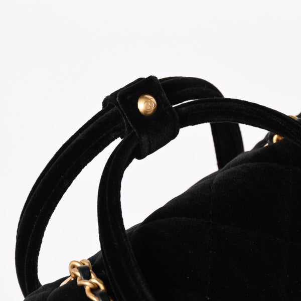Like new CHANEL Chanel Matelasse Velvet Mini Bowling 2way Bag Mini Boston Bag Random Number Velvet Leather Black Gold Hardware Used 4a003638