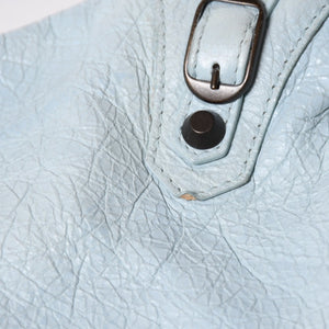 BALENCIAGA Classic Velo Handbag Shoulder Bag 235216 Editors 2WAY Lambskin Ice Blue Metal Black Hardware Good Condition Used 4a003651