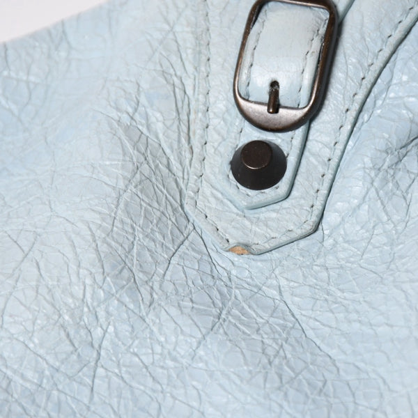 BALENCIAGA Classic Velo Handbag Shoulder Bag 235216 Editors 2WAY Lambskin Ice Blue Metal Black Hardware Good Condition Used 4a003651