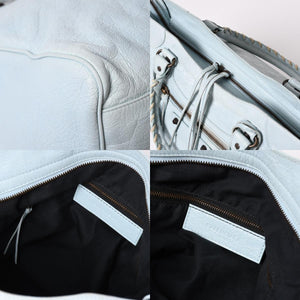 BALENCIAGA Classic Velo Handbag Shoulder Bag 235216 Editors 2WAY Lambskin Ice Blue Metal Black Hardware Good Condition Used 4a003651
