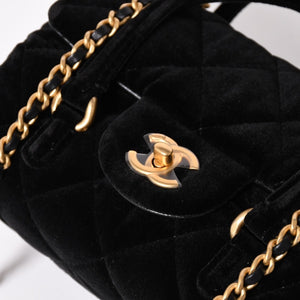 Like new CHANEL Chanel Matelasse Velvet Mini Bowling 2way Bag Mini Boston Bag Random Number Velvet Leather Black Gold Hardware Used 4a003638