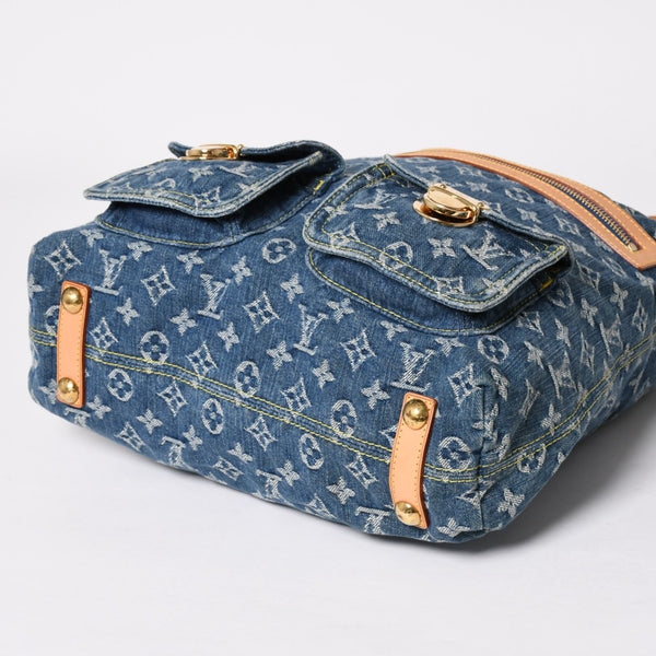 Very good condition LOUIS VUITTON Monogram Denim Baggy GM Shoulder Bag Handbag M95048 Indigo Blue Gold Hardware Used 4a003639
