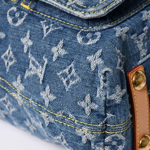 Very good condition LOUIS VUITTON Monogram Denim Baggy GM Shoulder Bag Handbag M95048 Indigo Blue Gold Hardware Used 4a003639