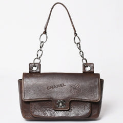 CHANEL シャネル チェーンショルダーバッグ アイコンモチーフ クルーズライン 8番台 2003年 ブラウン シルバー 美品 中古 4a003640