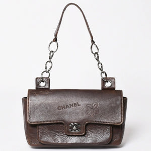 CHANEL シャネル チェーンショルダーバッグ アイコンモチーフ クルーズライン 8番台 2003年 ブラウン シルバー 美品 中古 4a003640