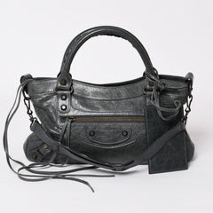 BALENCIAGA The First Handbag Shoulder Bag 103208 Lambskin Dark Gray Metal Black Hardware 2way Good Condition Used 4a003641