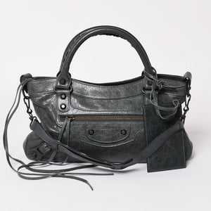 BALENCIAGA The First Handbag Shoulder Bag 103208 Lambskin Dark Gray Metal Black Hardware 2way Good Condition Used 4a003641