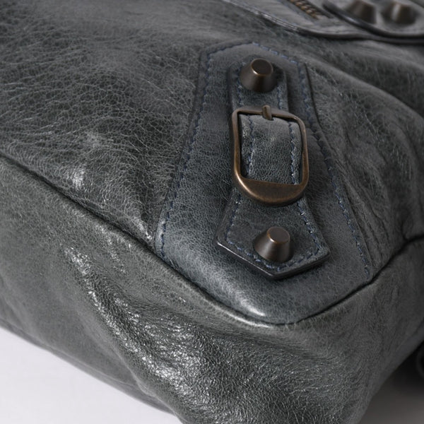BALENCIAGA The First Handbag Shoulder Bag 103208 Lambskin Dark Gray Metal Black Hardware 2way Good Condition Used 4a003641