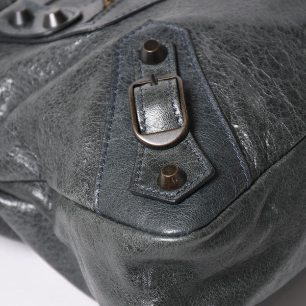 BALENCIAGA The First Handbag Shoulder Bag 103208 Lambskin Dark Gray Metal Black Hardware 2way Good Condition Used 4a003641