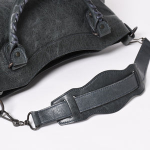 BALENCIAGA The First Handbag Shoulder Bag 103208 Lambskin Dark Gray Metal Black Hardware 2way Good Condition Used 4a003641
