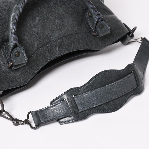 BALENCIAGA The First Handbag Shoulder Bag 103208 Lambskin Dark Gray Metal Black Hardware 2way Good Condition Used 4a003641