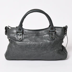 BALENCIAGA The First Handbag Shoulder Bag 103208 Lambskin Dark Gray Metal Black Hardware 2way Good Condition Used 4a003641