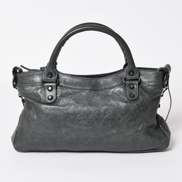 BALENCIAGA The First Handbag Shoulder Bag 103208 Lambskin Dark Gray Metal Black Hardware 2way Good Condition Used 4a003641
