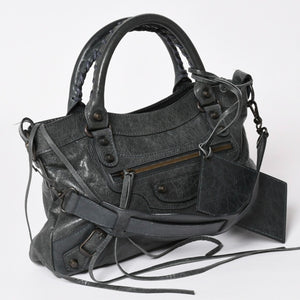 BALENCIAGA The First Handbag Shoulder Bag 103208 Lambskin Dark Gray Metal Black Hardware 2way Good Condition Used 4a003641