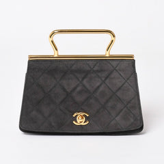 極美品 CHANEL シャネル トップハンドル ハンドバッグ 3番台 ココマーク スウェード ターンロック ダークグレー ゴールド金具 中古 4a003643