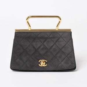 極美品 CHANEL シャネル トップハンドル ハンドバッグ 3番台 ココマーク スウェード ターンロック ダークグレー ゴールド金具 中古 4a003643