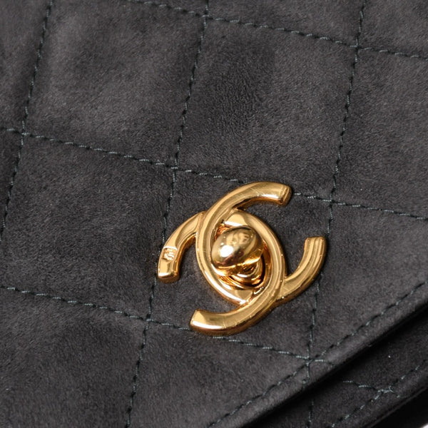 極美品 CHANEL シャネル トップハンドル ハンドバッグ 3番台 ココマーク スウェード ターンロック ダークグレー ゴールド金具 中古 4a003643