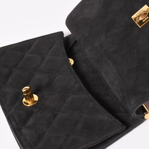 極美品 CHANEL シャネル トップハンドル ハンドバッグ 3番台 ココマーク スウェード ターンロック ダークグレー ゴールド金具 中古 4a003643