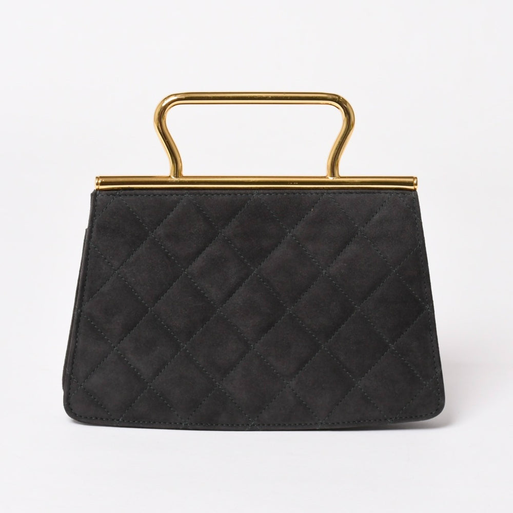 極美品 CHANEL シャネル トップハンドル ハンドバッグ 3番台 ココマーク スウェード ターンロック ダークグレー ゴールド金具 中古 4a003643