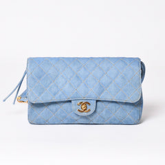 Very Good Condition CHANEL Chanel Matelasse Denim Backpack Rucksack No. 4 Turnlock Indigo Blue Gold Hardware Used 4a003650