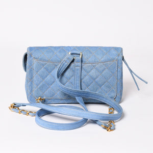 Very Good Condition CHANEL Chanel Matelasse Denim Backpack Rucksack No. 4 Turnlock Indigo Blue Gold Hardware Used 4a003650