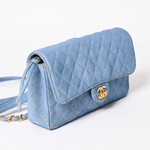Very Good Condition CHANEL Chanel Matelasse Denim Backpack Rucksack No. 4 Turnlock Indigo Blue Gold Hardware Used 4a003650