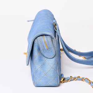 Very Good Condition CHANEL Chanel Matelasse Denim Backpack Rucksack No. 4 Turnlock Indigo Blue Gold Hardware Used 4a003650