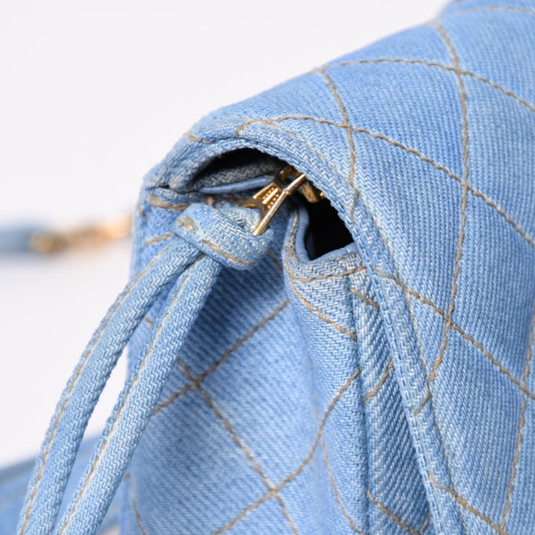 Very Good Condition CHANEL Chanel Matelasse Denim Backpack Rucksack No. 4 Turnlock Indigo Blue Gold Hardware Used 4a003650
