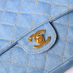 Very Good Condition CHANEL Chanel Matelasse Denim Backpack Rucksack No. 4 Turnlock Indigo Blue Gold Hardware Used 4a003650