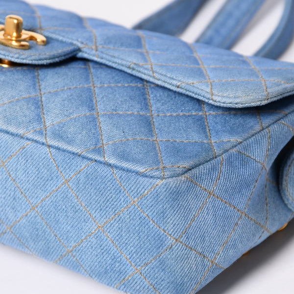 Very Good Condition CHANEL Chanel Matelasse Denim Backpack Rucksack No. 4 Turnlock Indigo Blue Gold Hardware Used 4a003650