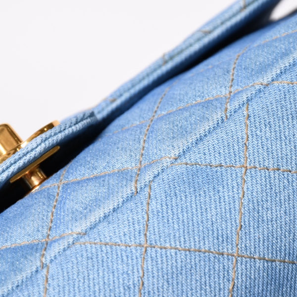 Very Good Condition CHANEL Chanel Matelasse Denim Backpack Rucksack No. 4 Turnlock Indigo Blue Gold Hardware Used 4a003650