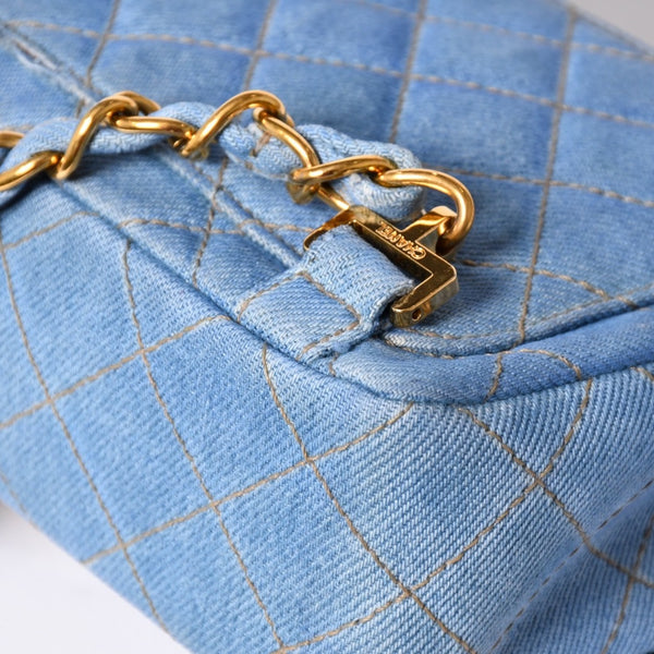 Very Good Condition CHANEL Chanel Matelasse Denim Backpack Rucksack No. 4 Turnlock Indigo Blue Gold Hardware Used 4a003650