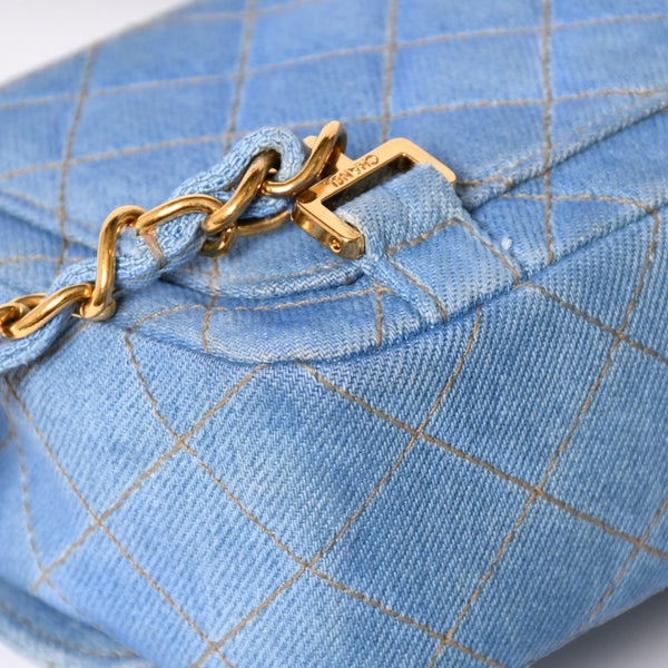 Very Good Condition CHANEL Chanel Matelasse Denim Backpack Rucksack No. 4 Turnlock Indigo Blue Gold Hardware Used 4a003650