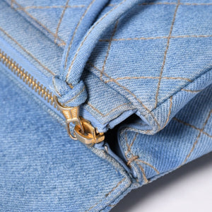 Very Good Condition CHANEL Chanel Matelasse Denim Backpack Rucksack No. 4 Turnlock Indigo Blue Gold Hardware Used 4a003650