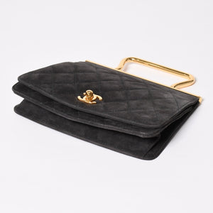 極美品 CHANEL シャネル トップハンドル ハンドバッグ 3番台 ココマーク スウェード ターンロック ダークグレー ゴールド金具 中古 4a003643