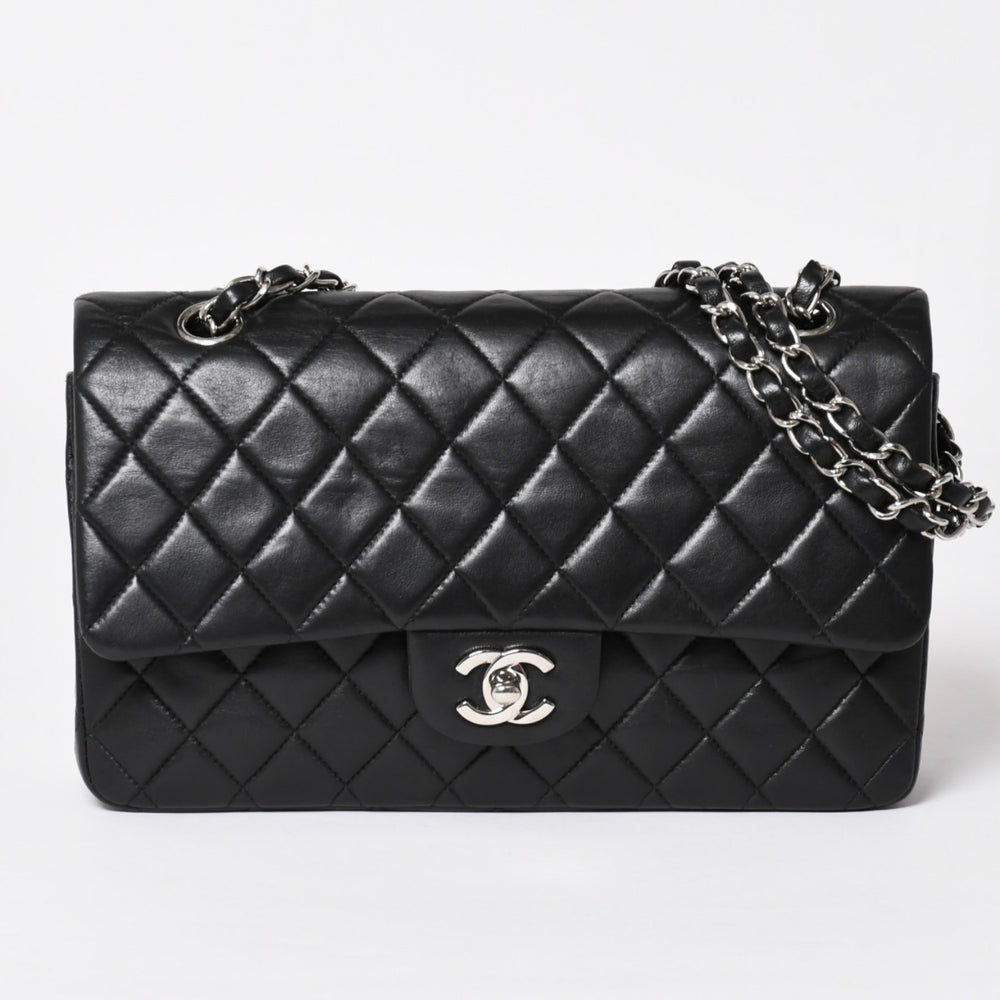 極美品 CHANEL シャネル マトラッセ25 Wフラップ Wチェーンショルダーバッグ 6番台 ラムスキン ココマーク ブラック シルバー金具 中古 4a003645 6