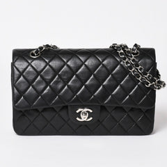 極美品 CHANEL シャネル マトラッセ25 Wフラップ Wチェーンショルダーバッグ 6番台 ラムスキン ココマーク ブラック シルバー金具 中古 4a003645 6