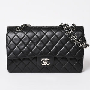 極美品 CHANEL シャネル マトラッセ25 Wフラップ Wチェーンショルダーバッグ 6番台 ラムスキン ココマーク ブラック シルバー金具 中古 4a003645 6
