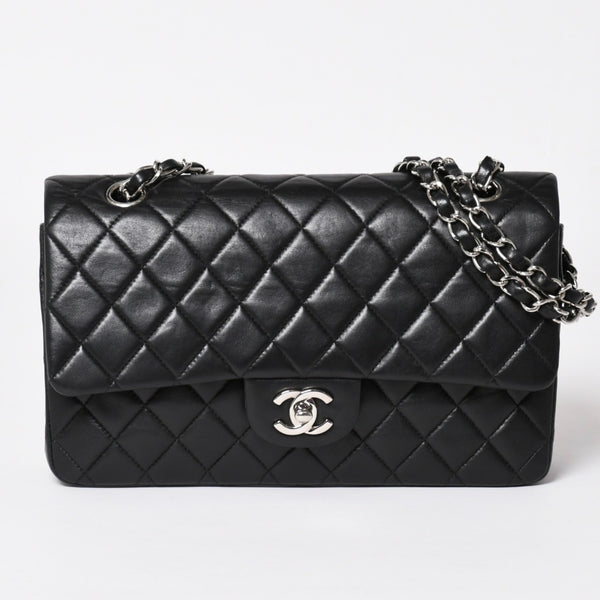 極美品 CHANEL シャネル マトラッセ25 Wフラップ Wチェーンショルダーバッグ 6番台 ラムスキン ココマーク ブラック シルバー金具 中古 4a003645 6