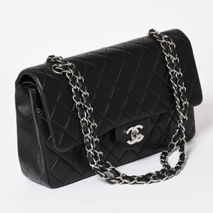 極美品 CHANEL シャネル マトラッセ25 Wフラップ Wチェーンショルダーバッグ 6番台 ラムスキン ココマーク ブラック シルバー金具 中古 4a003645 6