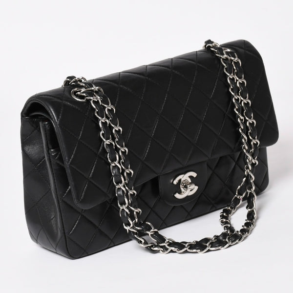 極美品 CHANEL シャネル マトラッセ25 Wフラップ Wチェーンショルダーバッグ 6番台 ラムスキン ココマーク ブラック シルバー金具 中古 4a003645 6